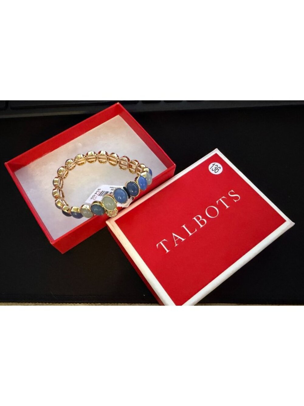 NWT Talbots Bold Gold Tone Bracelet Blue, Light Green Resin Cabochons Stretch